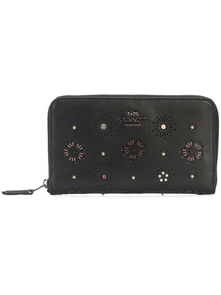 Coach Tea Rose Medium Zip Wallet - Black