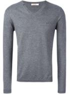 Sun 68 Neck Contrast Jumper, Men's, Size: Medium, Grey, Cotton/wool