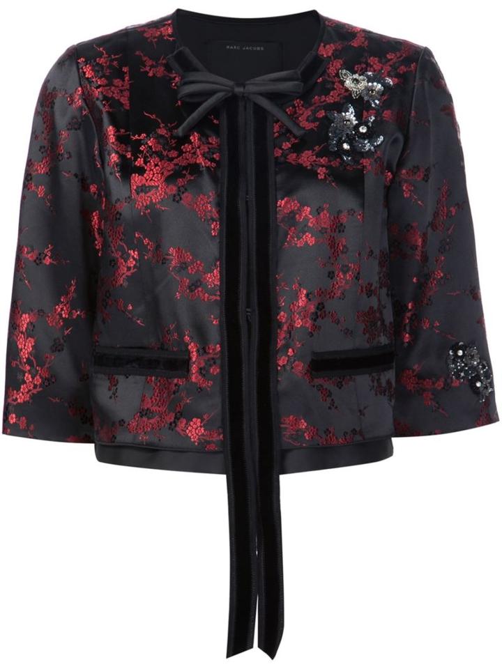 Marc Jacobs Cherry Blossom Cropped Jacket, Women's, Size: 2, Black, Nylon/viscose/silk