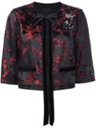 Marc Jacobs Cherry Blossom Cropped Jacket, Women's, Size: 2, Black, Nylon/viscose/silk