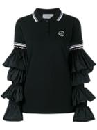 Preen By Thornton Bregazzi - Ruffle Sleeve Polo Shirt - Women - Cotton/polyamide - M, Black, Cotton/polyamide
