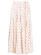 Valentino Silk V Logo Print Pleated Skirt - Neutrals
