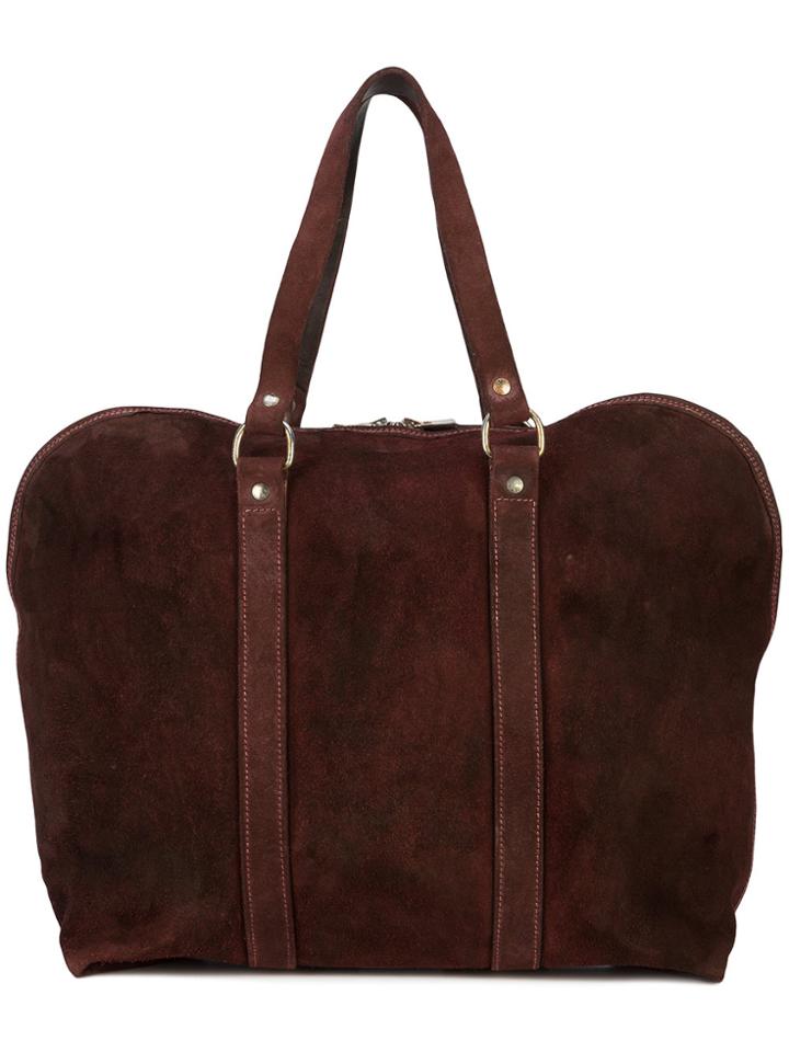 Guidi Suede Top Zip Tote Bag - Red