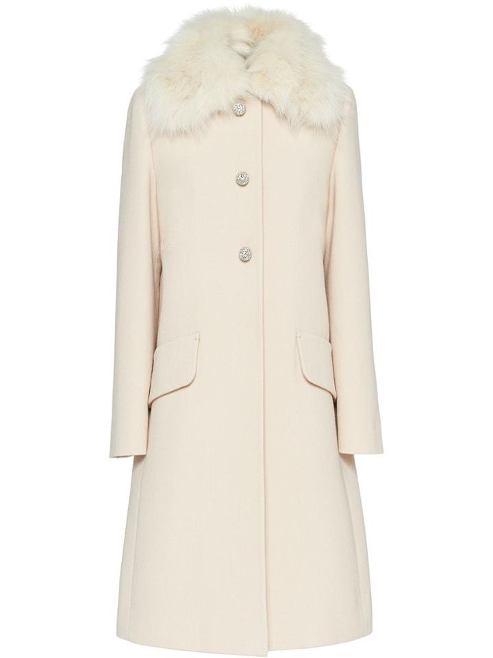Miu Miu Fur Collar Single Breasted Coat - White