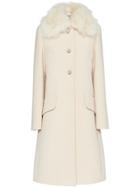Miu Miu Fur Collar Single Breasted Coat - White