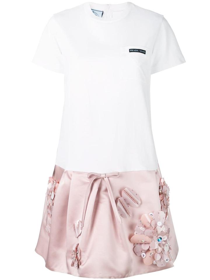 Prada Contrast Embroidered Dress - White