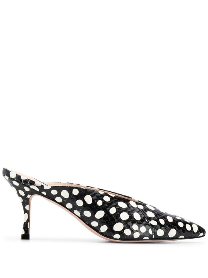 Stuart Weitzman Polka Dot Print Mules - Black