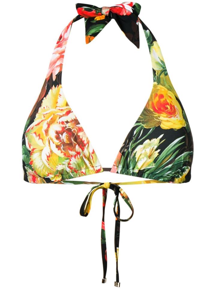 Dolce & Gabbana Floral Print Triangle Top - Black