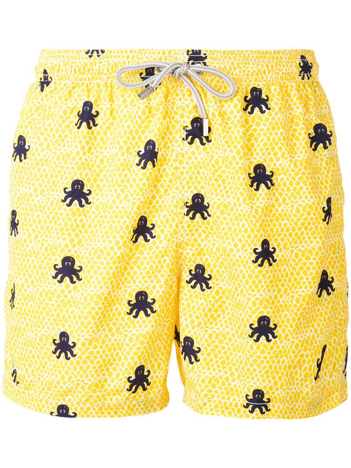 Mc2 Saint Barth - Octopus Print Swim Shorts - Men - Nylon/polyester/spandex/elastane - Xxxl, Yellow/orange, Nylon/polyester/spandex/elastane