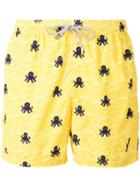 Mc2 Saint Barth - Octopus Print Swim Shorts - Men - Nylon/polyester/spandex/elastane - Xxxl, Yellow/orange, Nylon/polyester/spandex/elastane