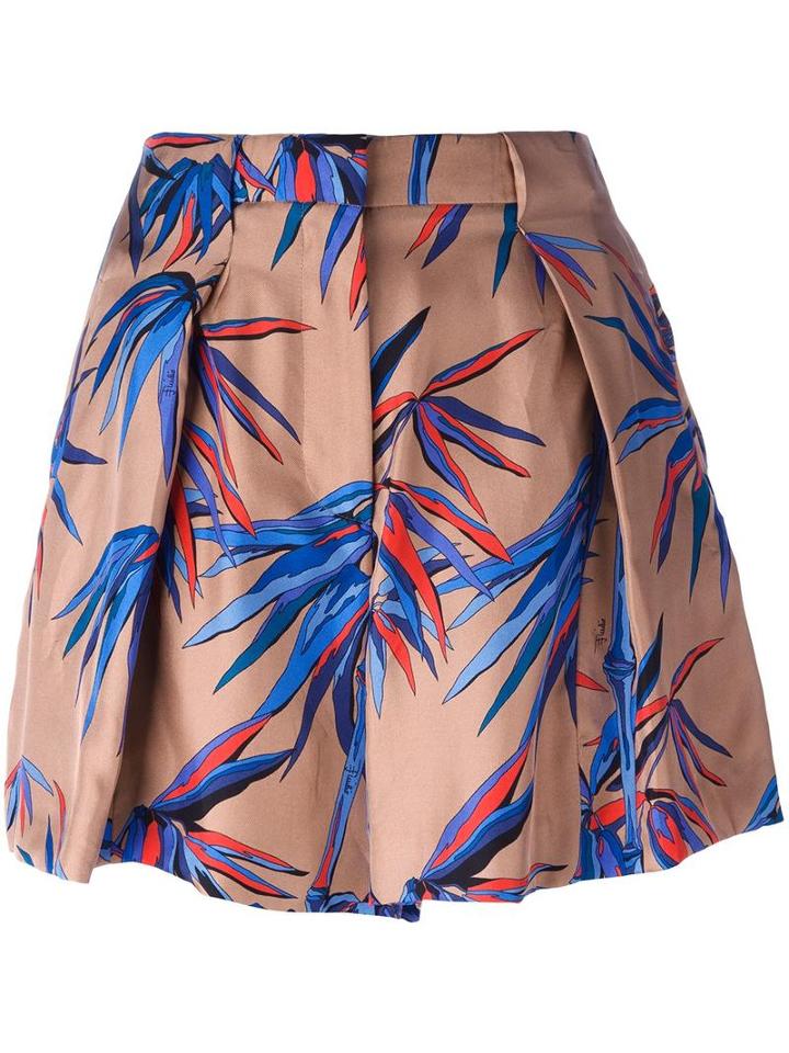 Emilio Pucci Abstract Print Pleated Shorts, Women's, Size: 42, Brown, Silk/acetate/viscose