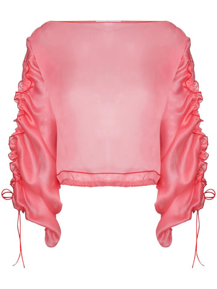 Molly Goddard Ruched Sleeve Sheer Top - Pink & Purple