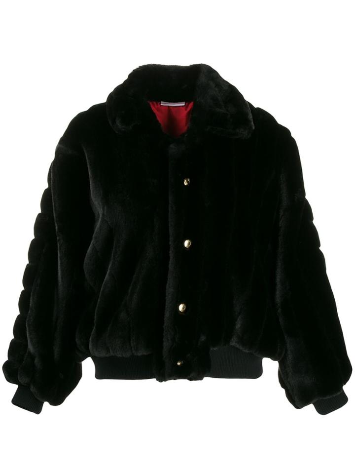 Gcds Oversized Faux Fur Jacket - Black