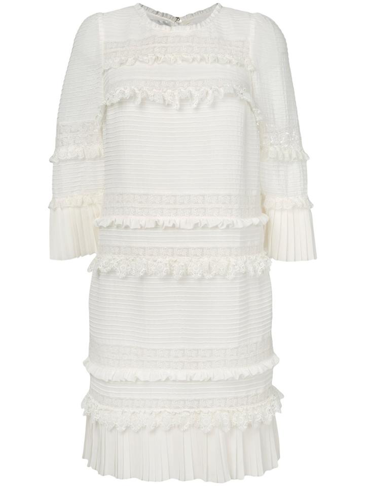 Edward Achour Paris 3/4 Sleeve Ruffled Dress - White
