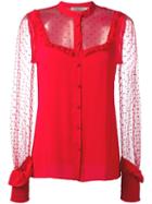 Piccione. Piccione Sheer Panel Ruffle Trim Blouse