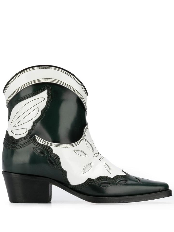 Ganni Contrast Cowboy Boots - Black