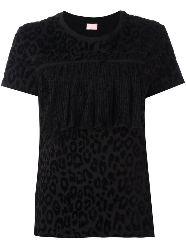 Giamba Leopard Pattern T-shirt, Women's, Size: 40, Black, Cotton/nylon/viscose