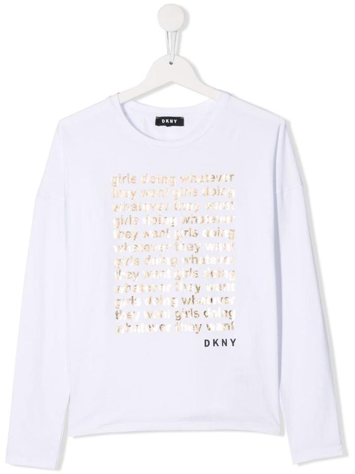 Dkny Kids Teen Metallic Slogan T-shirt - White