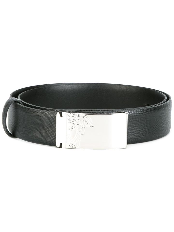 Versace Engraved Buckle Belt, Men's, Size: 95, Black, Leather