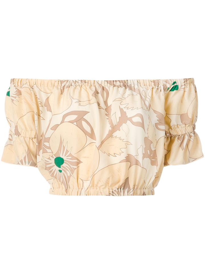 Ganni - Grace Bardot Crop Top - Women - Silk - 34, Nude/neutrals, Silk