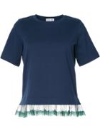 Muveil Sheer Lace Trim T-shirt - Blue