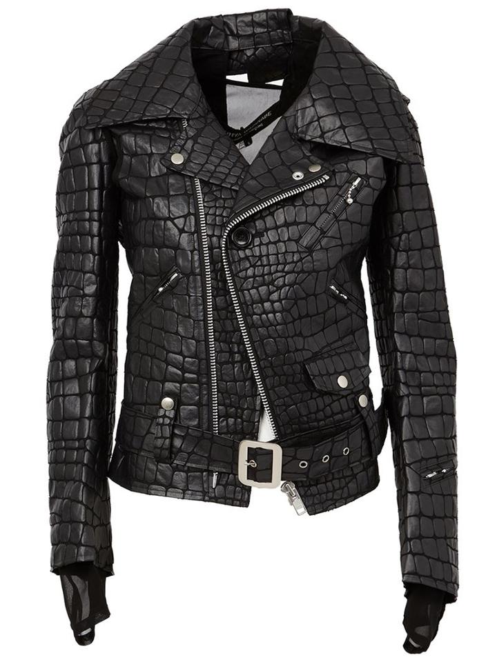 Junya Watanabe Comme Des Garçons Crocodile Effect Biker Jacket, Women's, Size: Small, Black, Polyester/cotton