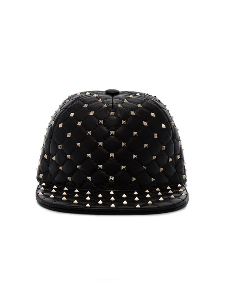 Valentino Black Rockstud Leather Cap