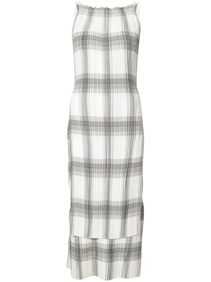 Helmut Lang Pleated Plaid Dress - White