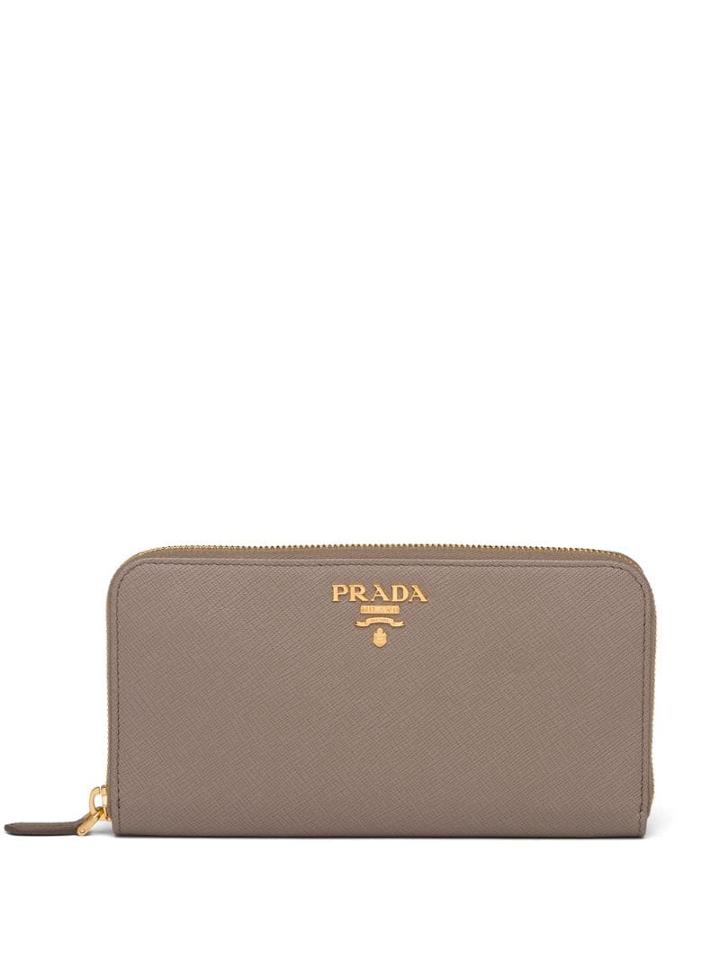 Prada Logo Plaque Wallet - Grey