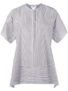 Ports 1961 Collarless Shift Striped Shirt, Size: 46, White, Cotton