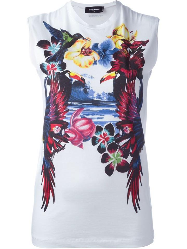 Dsquared2 Floral Print T-shirt, Women's, Size: Small, White, Cotton