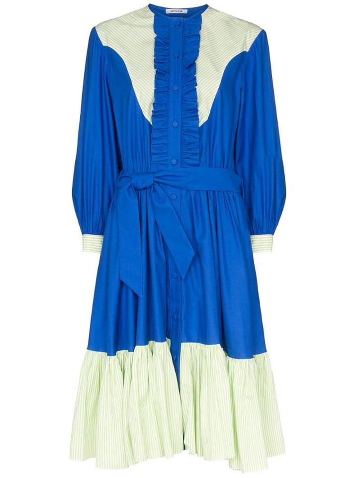 Batsheva Western Belted Contrast Panel Dress - Blue