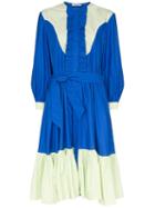 Batsheva Western Belted Contrast Panel Dress - Blue
