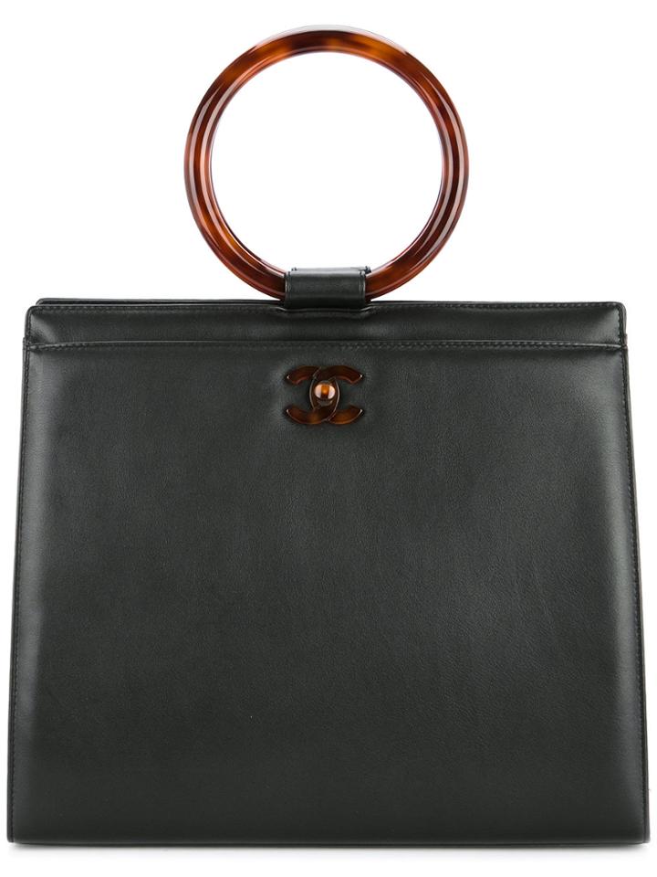 Chanel Vintage Tortoiseshell Handle Tote - Black