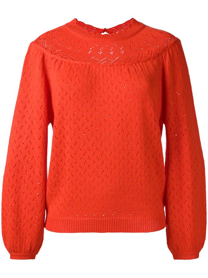 Manoush Perforated Pullover, Women's, Size: Large, Yellow/orange, Acrylic/wool