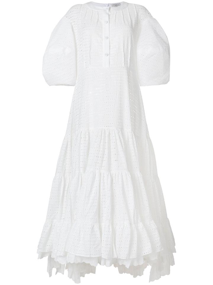 Natasha Zinko Perforated Puff Sleeve Dress - White