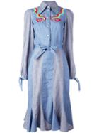 Smoking Lips Beaded Shirt Dress, Women's, Size: 38, Blue, Cotton, Olympia Le-tan