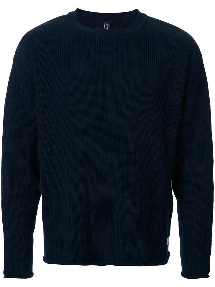 Factotum Contrast Shoulder Ribbed Jumper, Men's, Size: 46, Blue, Cotton