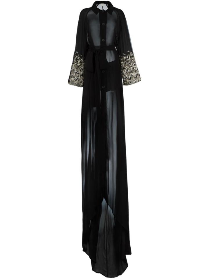 Antonio Berardi Semi Sheer Sequined Sleeve Oversized Coat, Women's, Size: 38, Black, Silk
