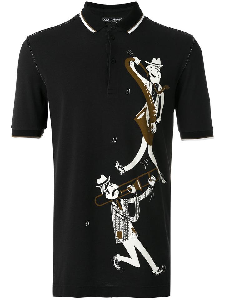 Dolce & Gabbana Jazz Musicians Polo Shirt, Men's, Size: 50, Black, Silk/cotton