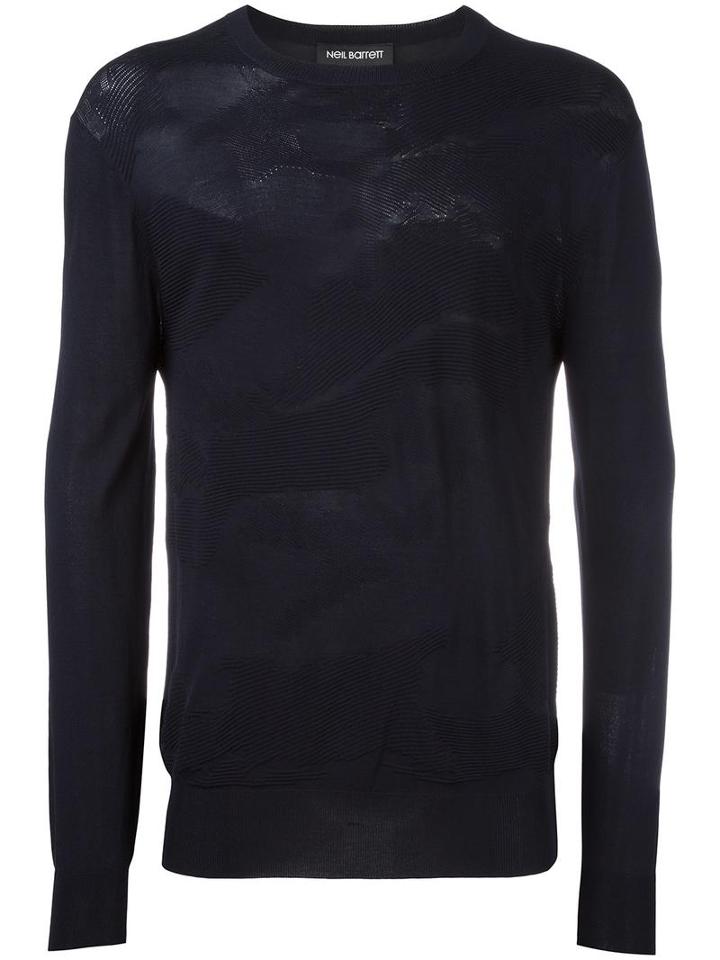 Neil Barrett Crew Neck Jumper, Men's, Size: Medium, Blue, Nylon/rayon