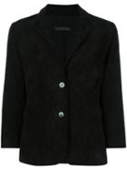The Row Three-quarters Sleeve Leather Blazer, Women's, Size: 8, Black, Silk/spandex/elastane/lamb Skin/spandex/elastane