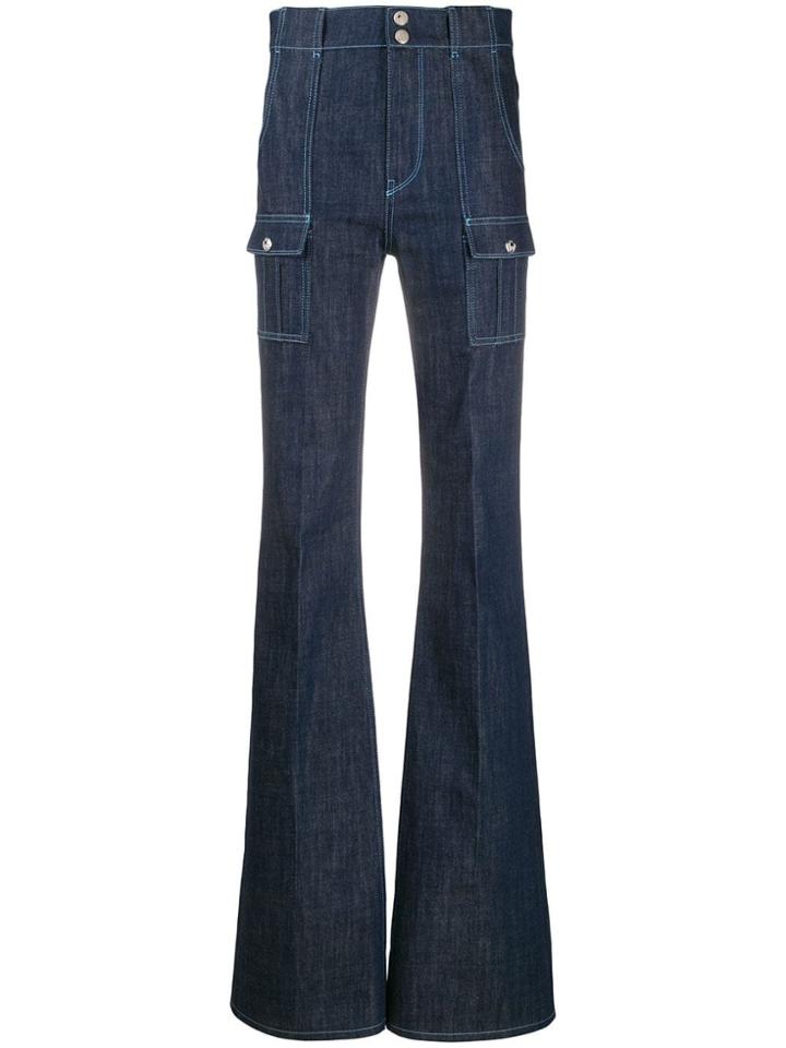 Chloé Patch Pockets Flared Jeans - Blue