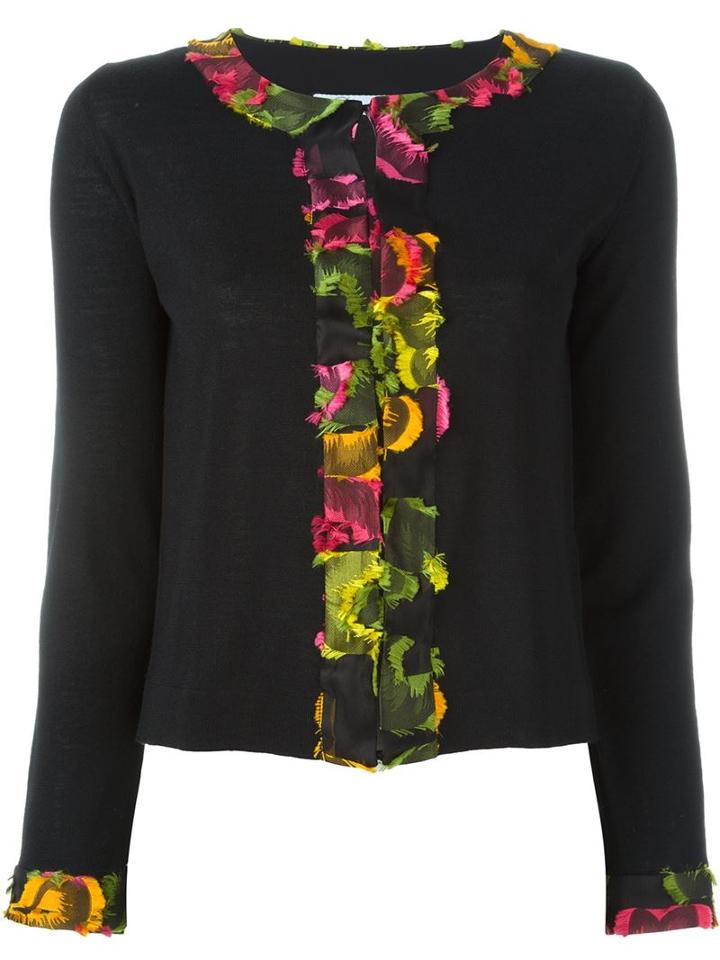 Blumarine Contrasted Trim Cardigan, Women's, Size: 42, Black, Silk/polyester/virgin Wool