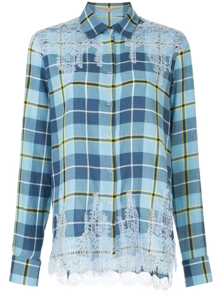 Ermanno Ermanno Lace Inserts Checked Shirt - Blue