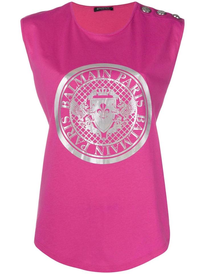 Balmain Medallion Print Vest Top - Pink & Purple