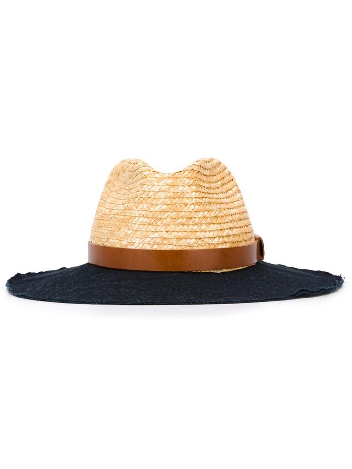 Etro Colour Block Panama Hat, Men's, Size: S, Blue, Cotton/straw/calf Leather
