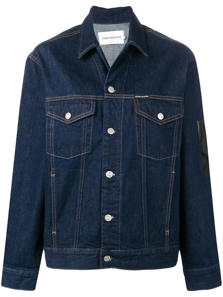 Ck Jeans Rear Print Buttoned Jacket - Blue