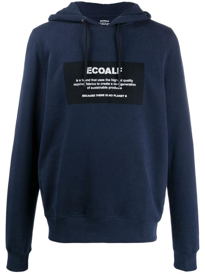Ecoalf Logo Print Hoodie - Blue