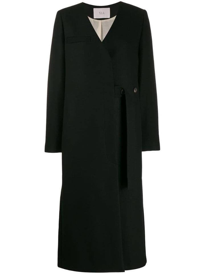 Tela Buttoned Cape Coat - Black